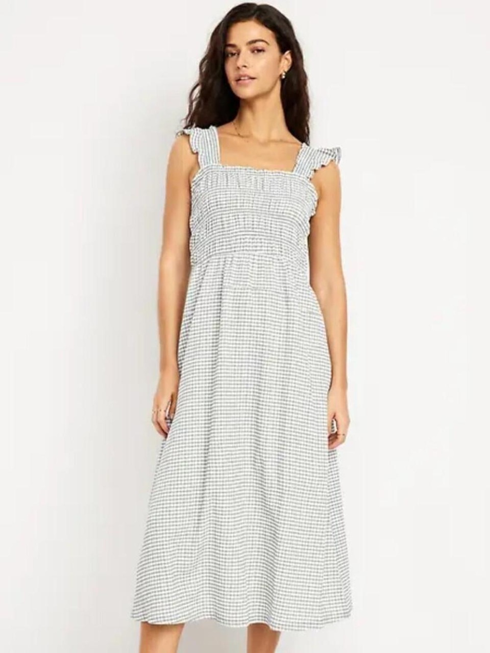 Old Navy Square Neck Midi Dress in White and Gray gingham